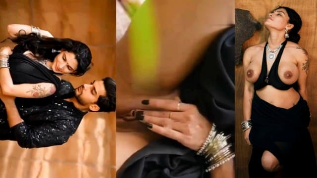 Resmi R Nair Nude Strip In Black Saree